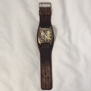 Guess Brown Crocodile Print Leather Watch